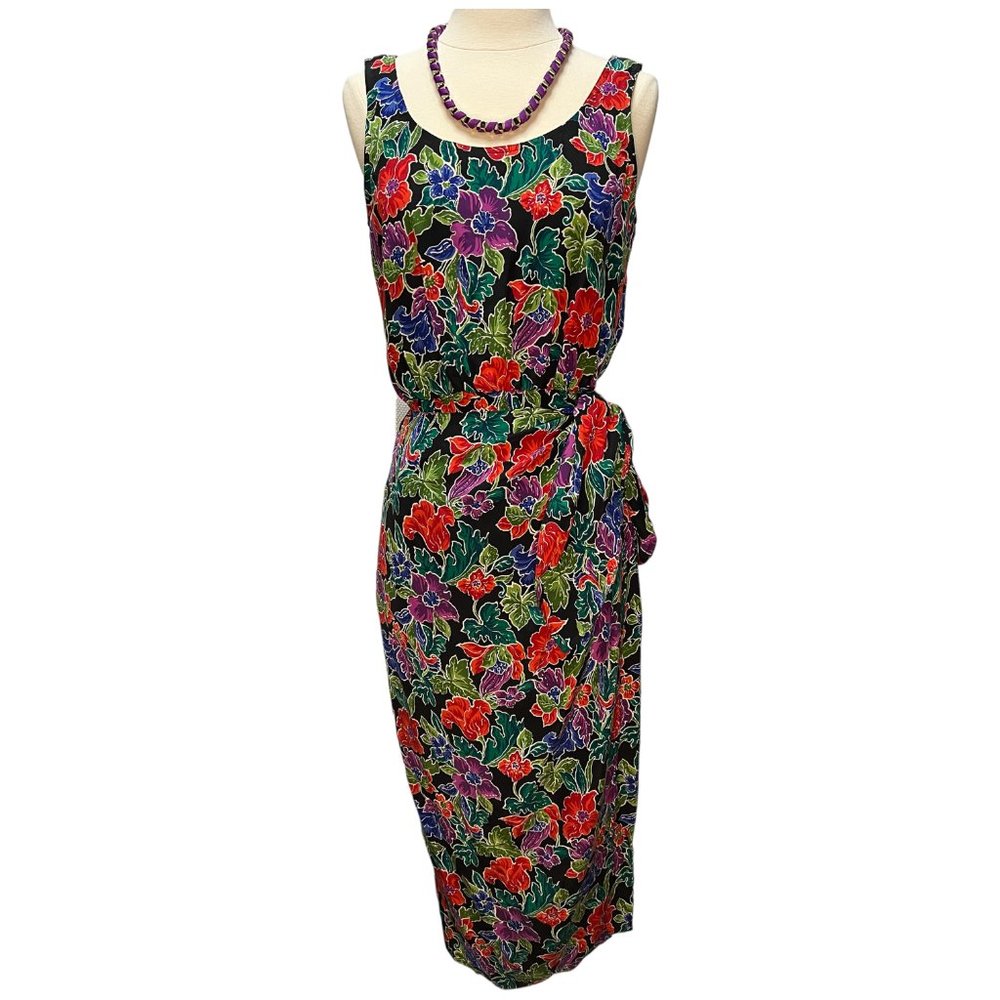 Vintage tropical floral silk dress